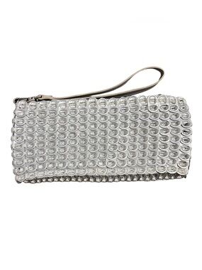 Metallic Silver Pop-Tab Wristlet Clutch